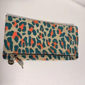 Clare V Neon Cat Foldover Clutch with tabs (Orange and Green)